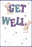 The expressive warmth of this get well card is instantly inviting, much like stepping into a familiar florist's shop on a gentle morning by Sands End's riverside. The artwork leaps to life with a loving teddy bear and a floppy-eared puppy-each rendered with gentle, tactile detail-caught in the joyous act of sharing uplifting wishes. Their playful interaction forms the centrepiece, surrounded by twinkling stars in shades of teal and deep purple set against a soft cream background. The letters spelling out 'Get Well' are bold and playful, bathed in gradients of indigo and aqua that evoke the bright arrangements found in local Sands End window displays. There is an undeniable sense of hopefulness and cheer to the composition, its clean lines and soft palette radiating positivity across the card, just as a thoughtfully arranged bouquet from a skilled Sands End florist brings light into a sickroom. The scene's innocence and sincerity are soothing, making this card an ideal companion to flowers sent across the neighbourhood-with every heartfelt stroke, it offers a dose of kindness and gentle healing.